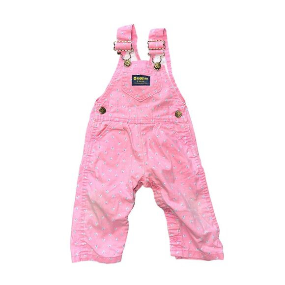 Vtg 90s Osh Kosh Girls Pink Floral Tulips Party Overalls Vestbak 12 Months